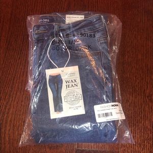 Fashion Nova, dark wash wax jeans. (NEW)
